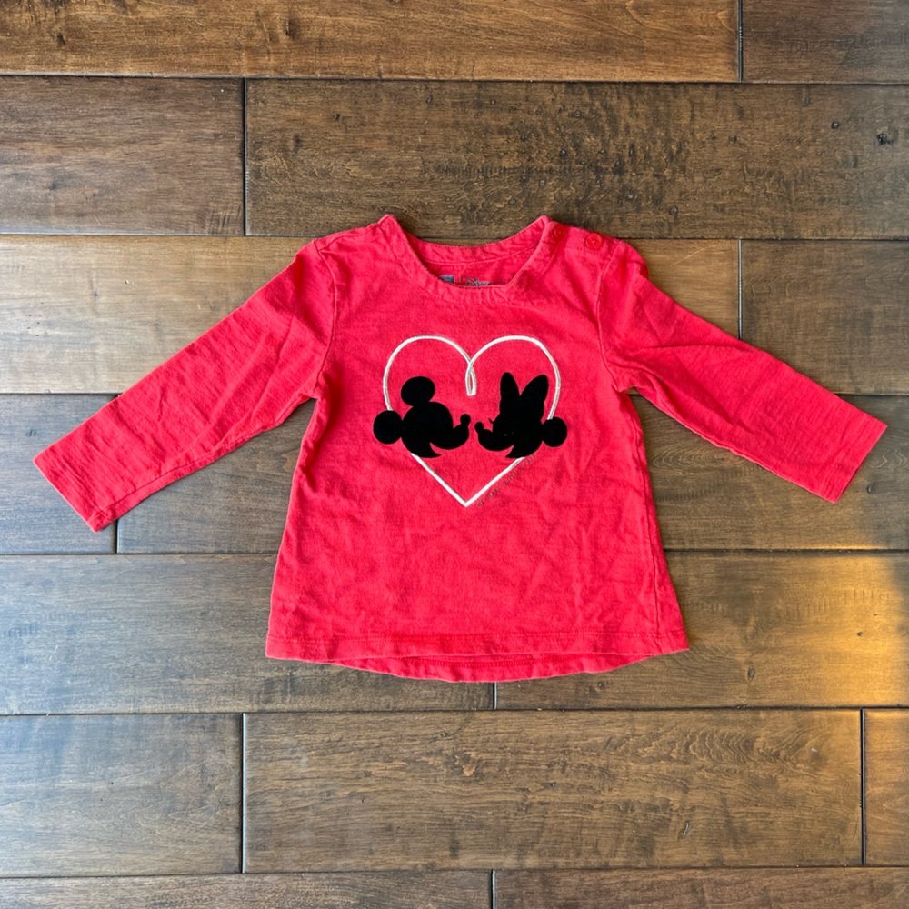Gap Disney Toddler Girls 2T Red Mickey Minnie Mouse Long Sleeve Shirt